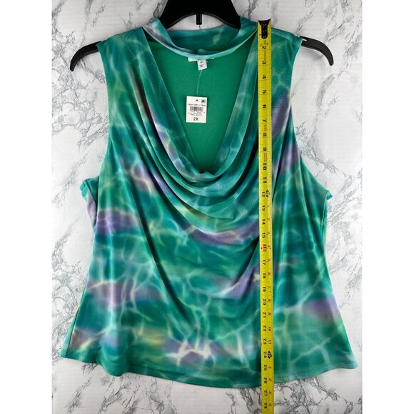 Bar III Womens Plus Size 2X Cowl Neck Top Green Ombre Waves Sleeveless - Picture 3 of 9